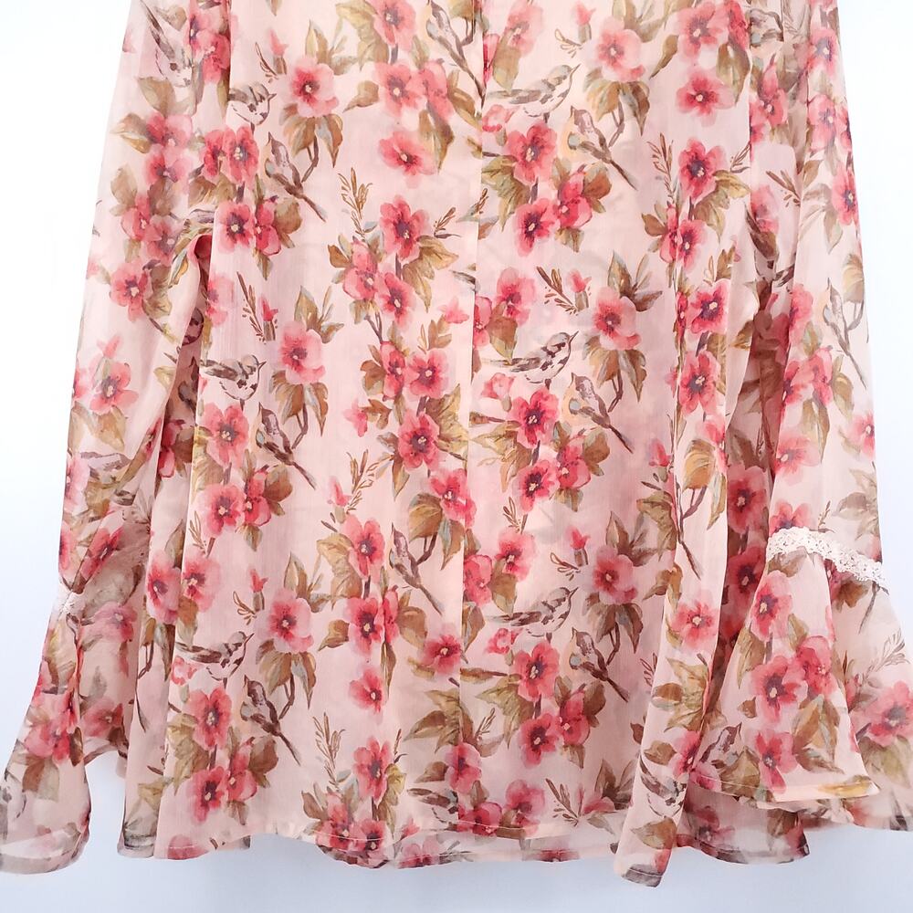 Disney Lauren Conrad Collab Sheer Lace Floral Blouse Bell Sleeve Lace Neckline M - Picture 12 of 14